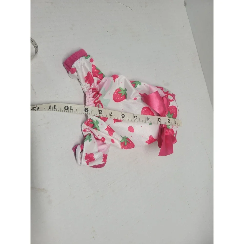Unbranded Pink Strawberry Print Pet apparel‎ with Satin Bow Small White Pink